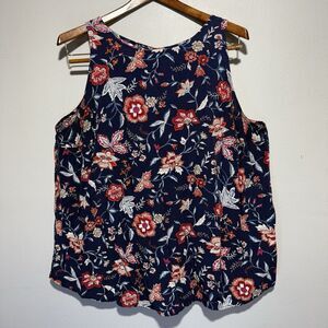 Old Navy Sleeveless Top Women’s Size 2X Blue Floral Keyhole Back Boho